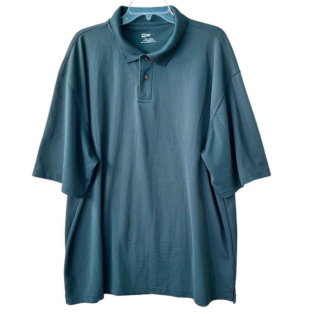 Par Four Golf Polo Shirt Mens XXL Green Striped Ribbed Country Club Preppy Tee